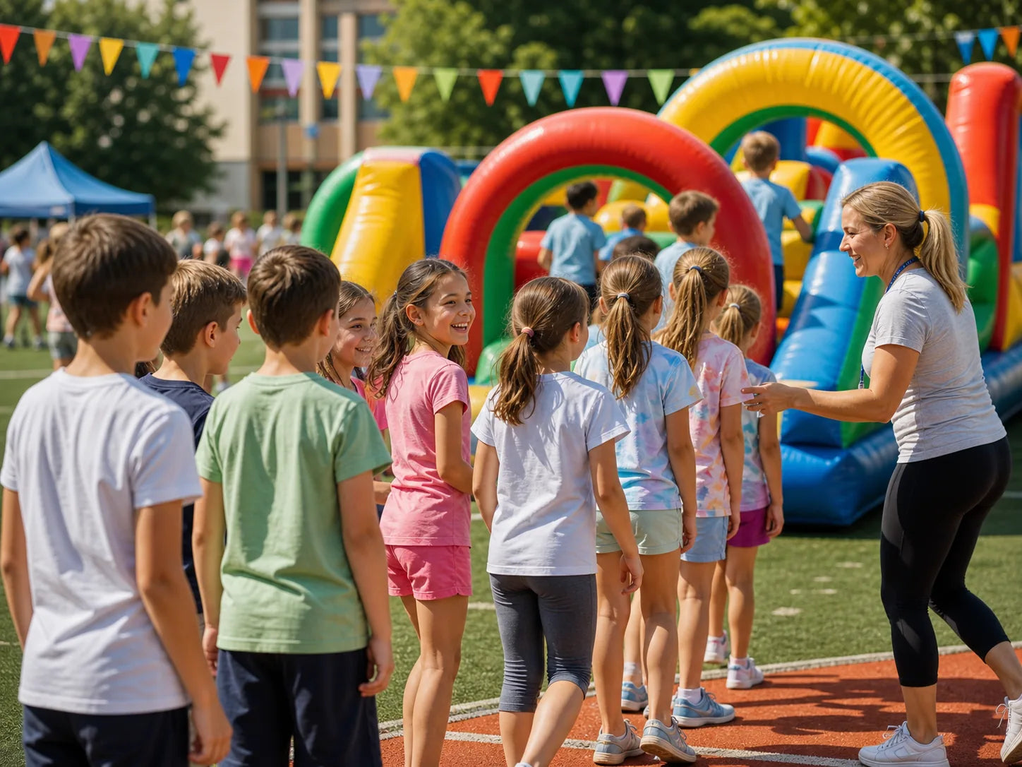 Dzieci czekają na atrakcję podczas szkolnego pikniku
