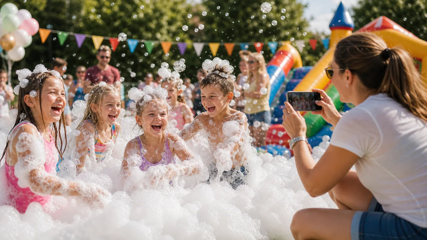 Rodzice fotografują dzieci podczas Piana Party